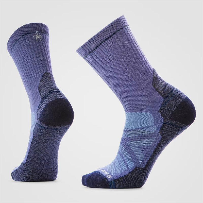 Load image into Gallery viewer, Pair of purple socks with a brand logo on a light gray background
