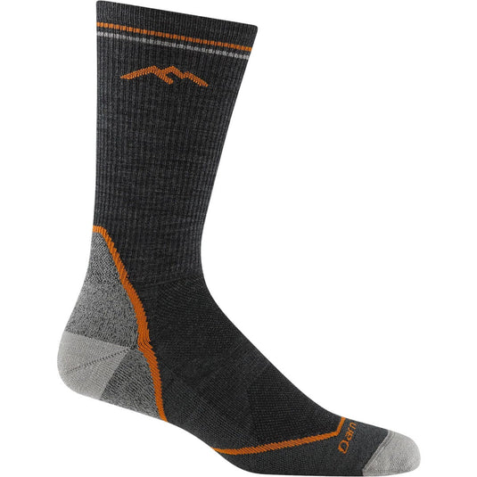 Black sock with orange and gray accents on a white background
