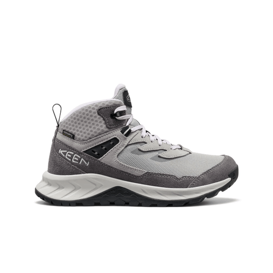 Gray hiking boot with KEEN logo on a white background