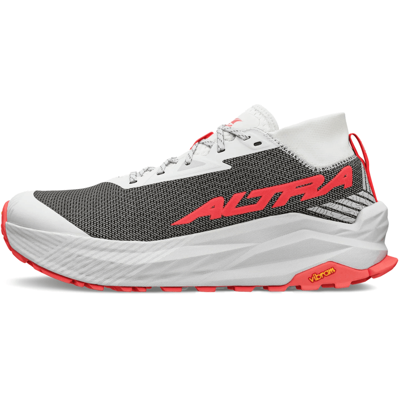 Load image into Gallery viewer, Gray and white running shoe with red accents on a white background
