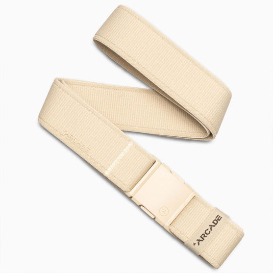 Beige belt with a visible brand logo on a white background