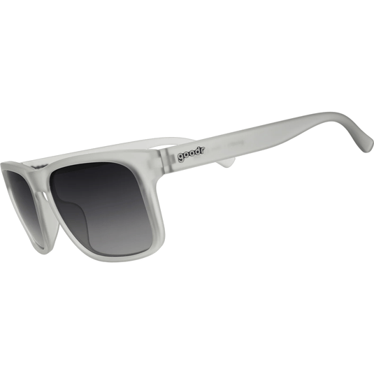 Clear frame sunglasses with dark lenses on a white background