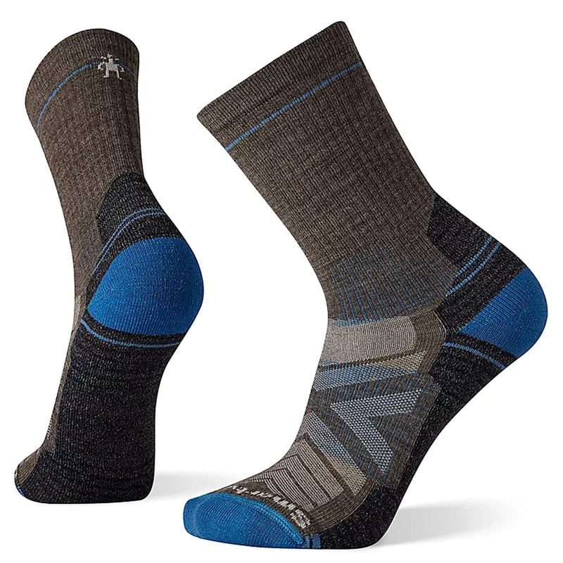 Load image into Gallery viewer, A pair of SmartWool Hike Light Cushion Crew socks in red and black, featuring a crew length and mesh zones on the side.
