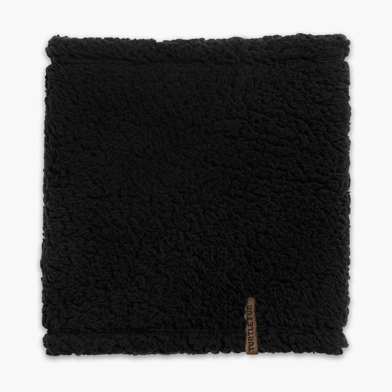Load image into Gallery viewer, Black sherpa neck gaiter with a brand label on a white background
