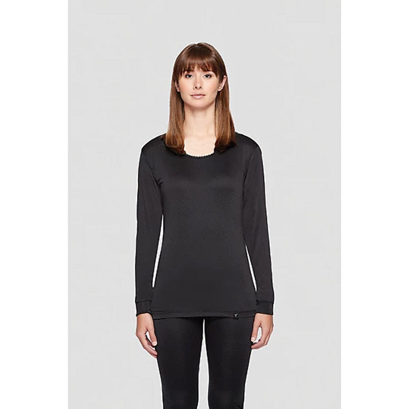 Load image into Gallery viewer, Woman wearing a black long-sleeve top and pants on a light gray background
