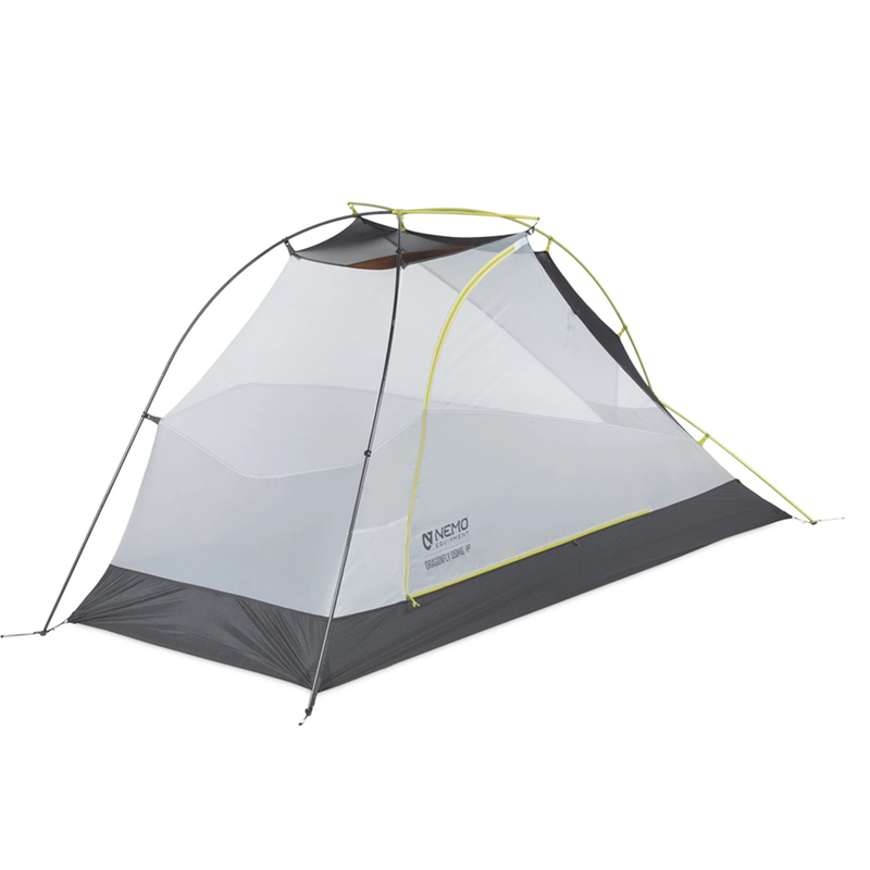 Load image into Gallery viewer, Gray and black tent with yellow accents on a white background
