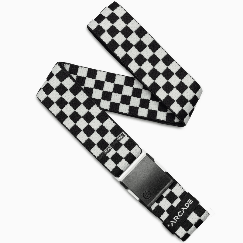 Load image into Gallery viewer, Black and white checkered belt with a metal buckle on a white background
