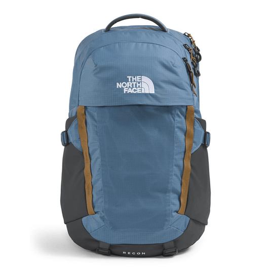 Blue backpack with The North Face logo on a white background