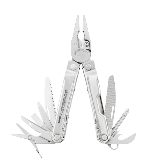 Multitool with various tools on a white background