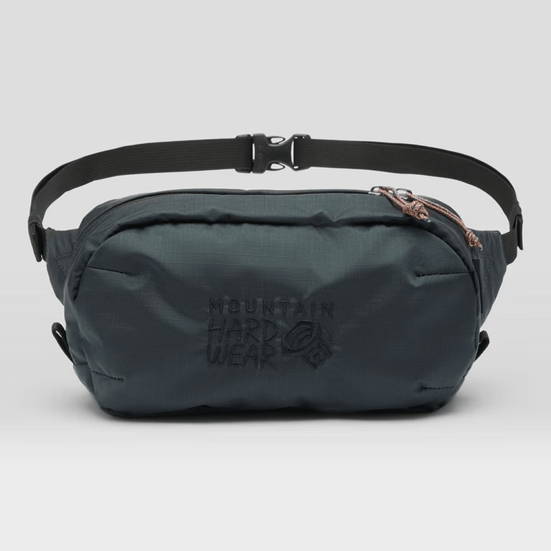 Load image into Gallery viewer, Green waist bag with 'Mountain Hardwear' logo on a light gray background
