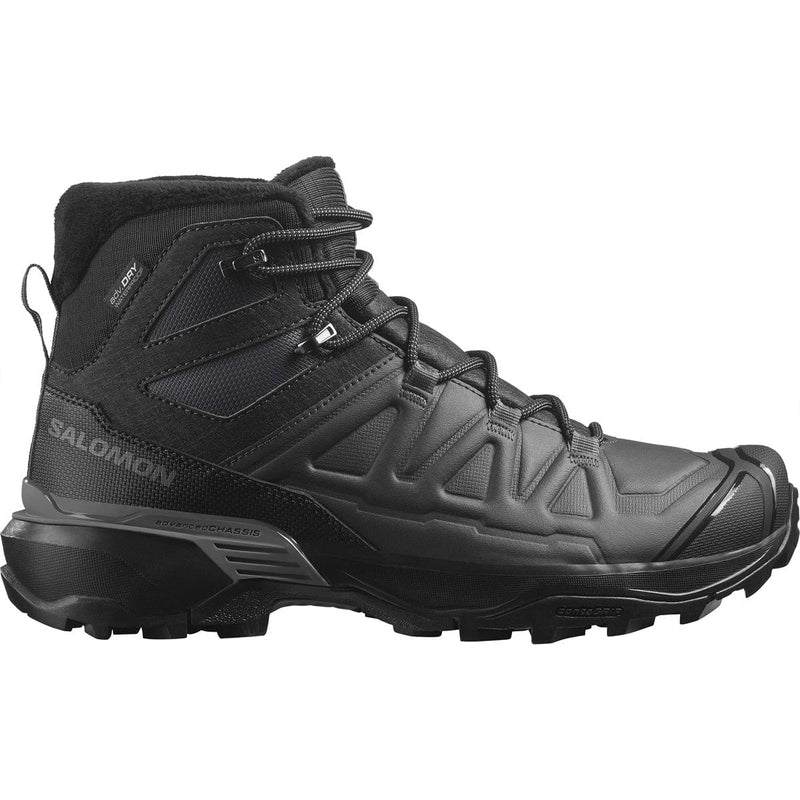 Load image into Gallery viewer, Black hiking boot with visible Salomon branding on a white background

