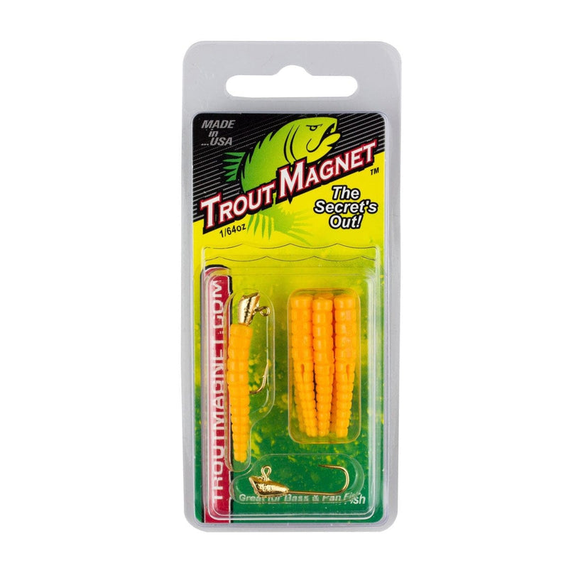 Load image into Gallery viewer, Trout Magnet fishing lure packaging with yellow lures on a white background
