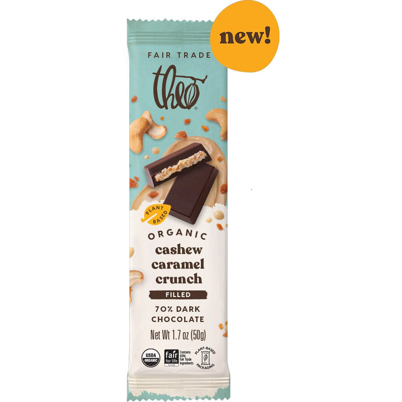 Load image into Gallery viewer, Theo's Filled Cashew Caramel Crunch 70% Dark Chocolate
