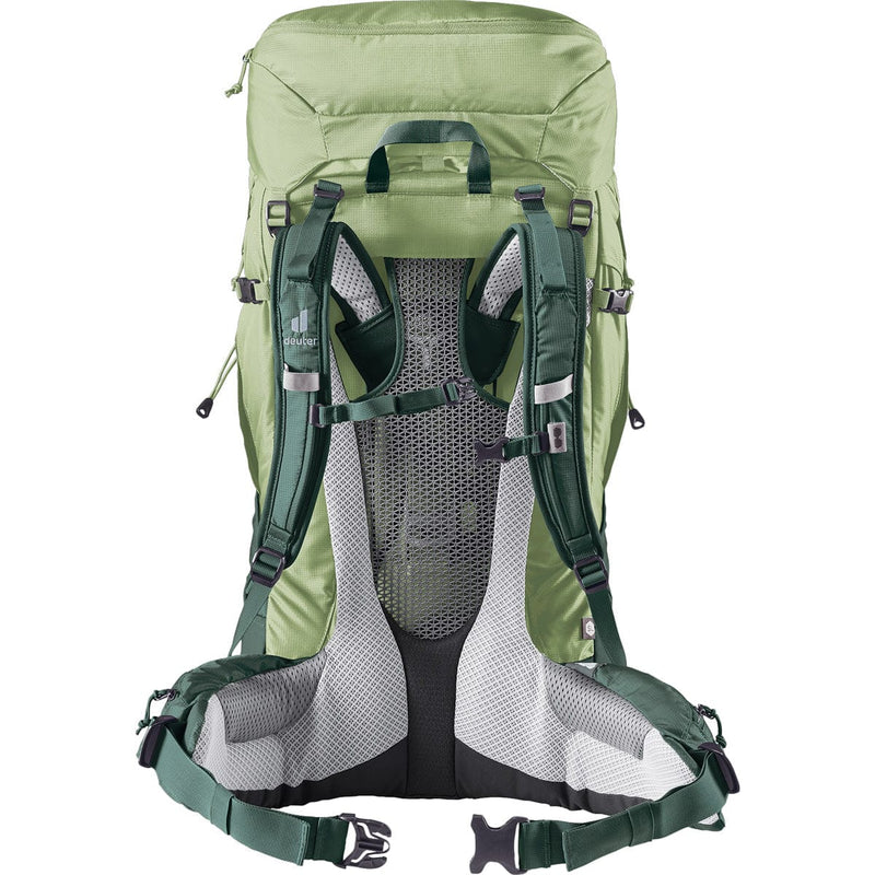Load image into Gallery viewer, Green hiking backpack with a white background

