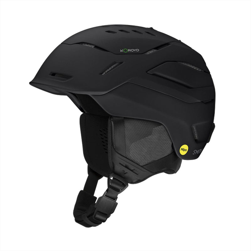 Load image into Gallery viewer, Black helmet with visible branding on a white background
