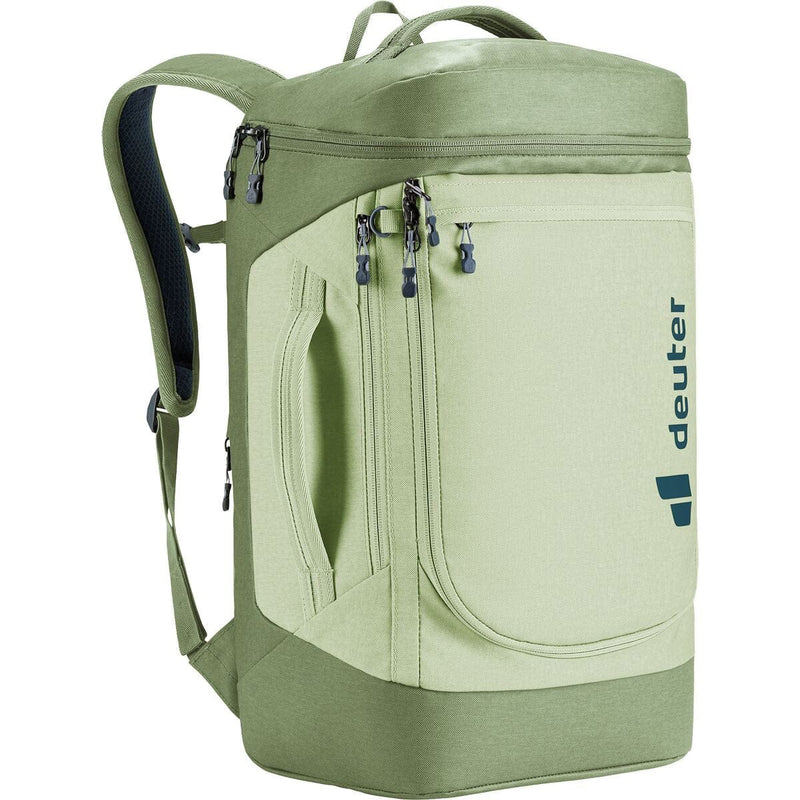 Load image into Gallery viewer, Green backpack with visible Deuter logo on a white background
