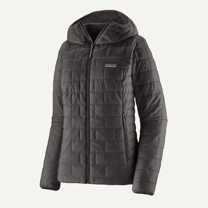 Load image into Gallery viewer, Dark gray quilted jacket with a brand logo on a light gray background
