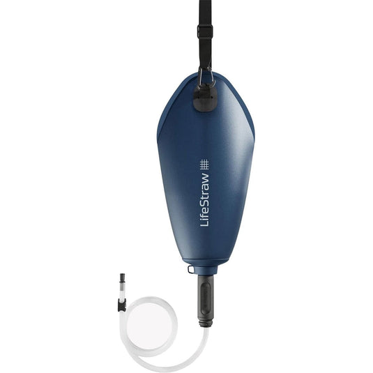 Blue LifeStraw water filter on a white background
