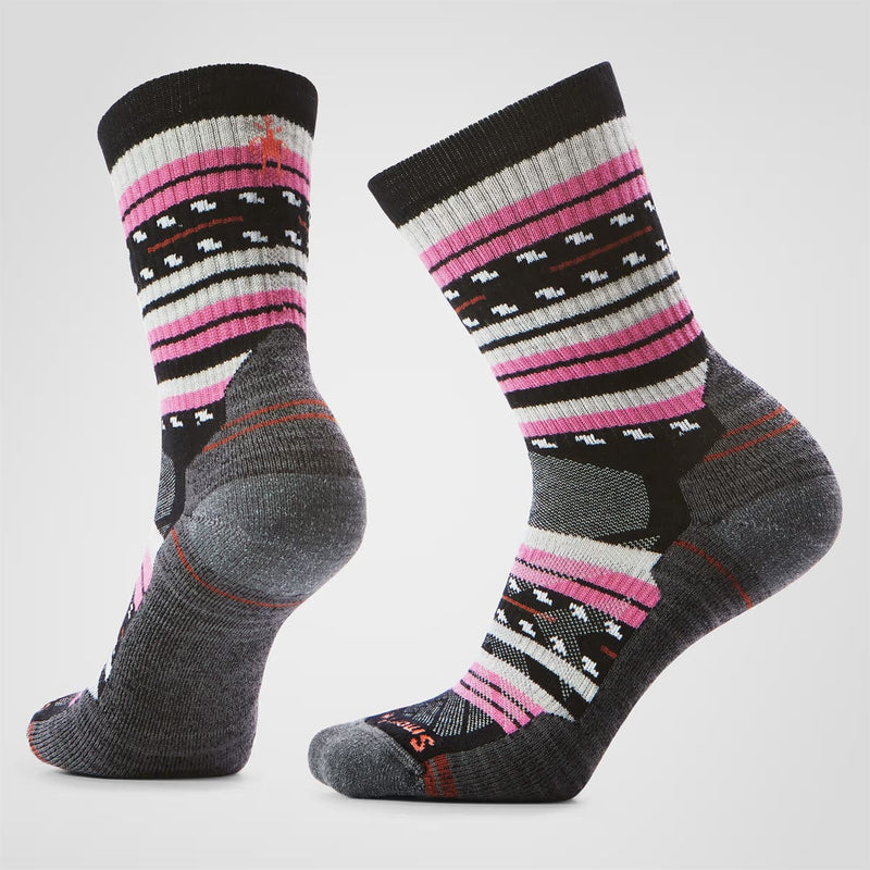 Load image into Gallery viewer, Pair of socks with black, pink, and gray striped pattern on a white background
