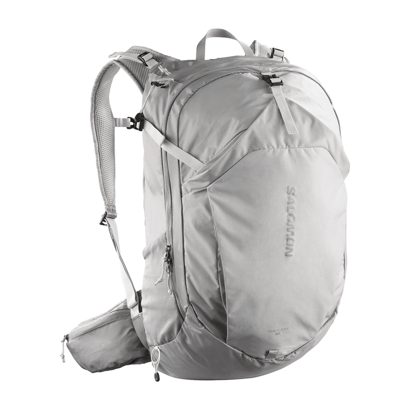 Load image into Gallery viewer, Gray backpack with Salomon branding on a white background

