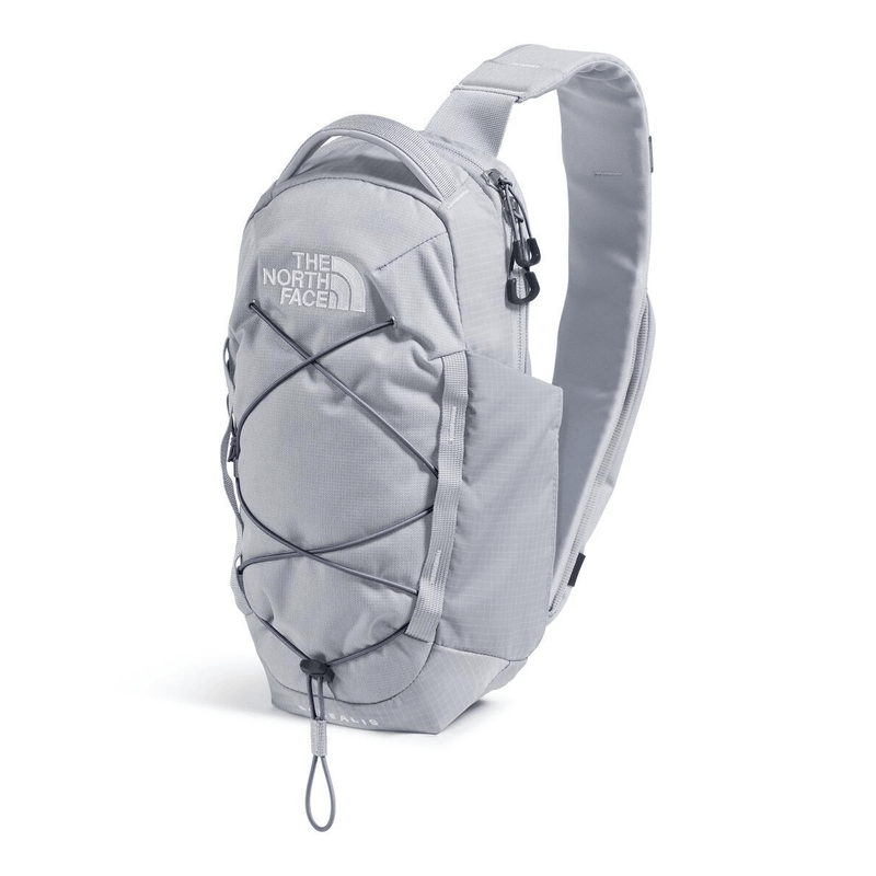 Load image into Gallery viewer, Gray sling bag with The North Face logo on a white background
