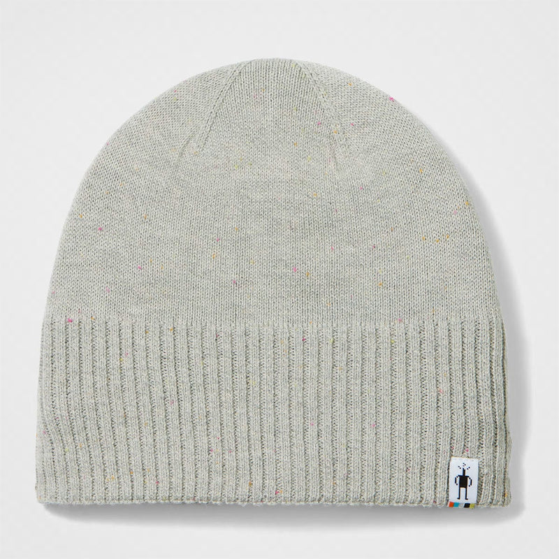 Load image into Gallery viewer, Gray knit beanie with a brand label on a light gray background
