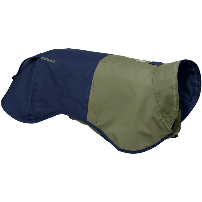 Load image into Gallery viewer, Two-tone dog coat with navy and green colors on a white background
