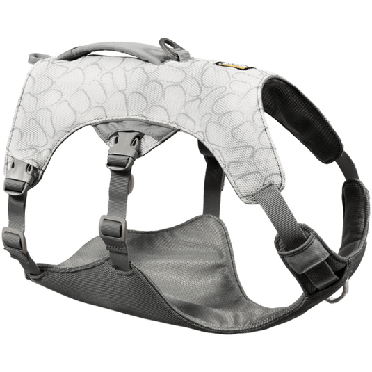 Dog harness with camouflage pattern on a white background