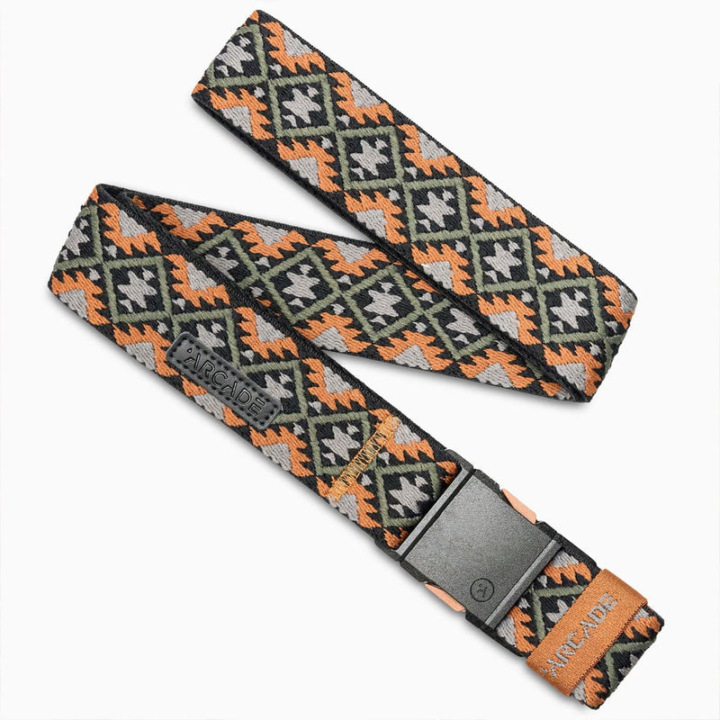 Load image into Gallery viewer, Woven belt with geometric pattern and metal buckle on a white background
