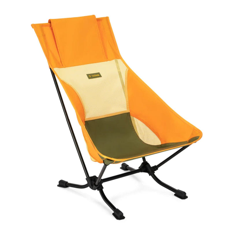 Load image into Gallery viewer, Orange and beige camping chair with a stand on a white background

