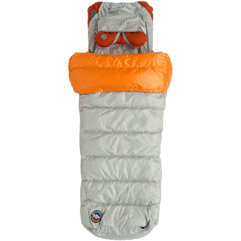 Load image into Gallery viewer, Gray and orange sleeping bag with a visible brand logo on a white background
