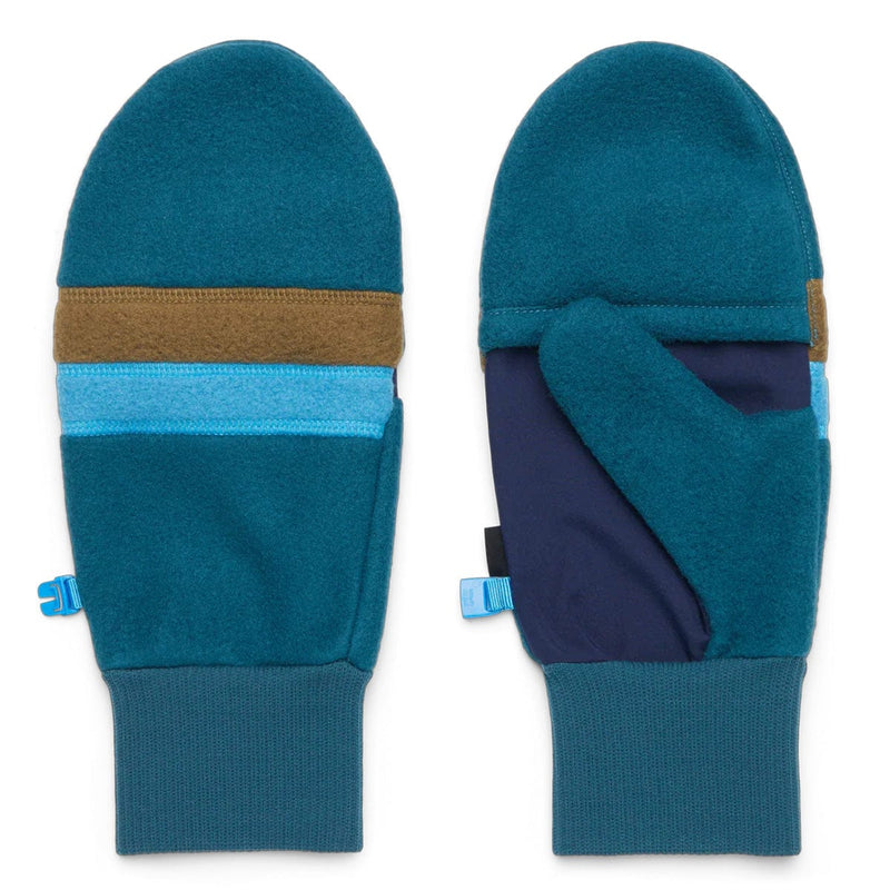Load image into Gallery viewer, Pair of blue mittens with color-blocked design on a white background
