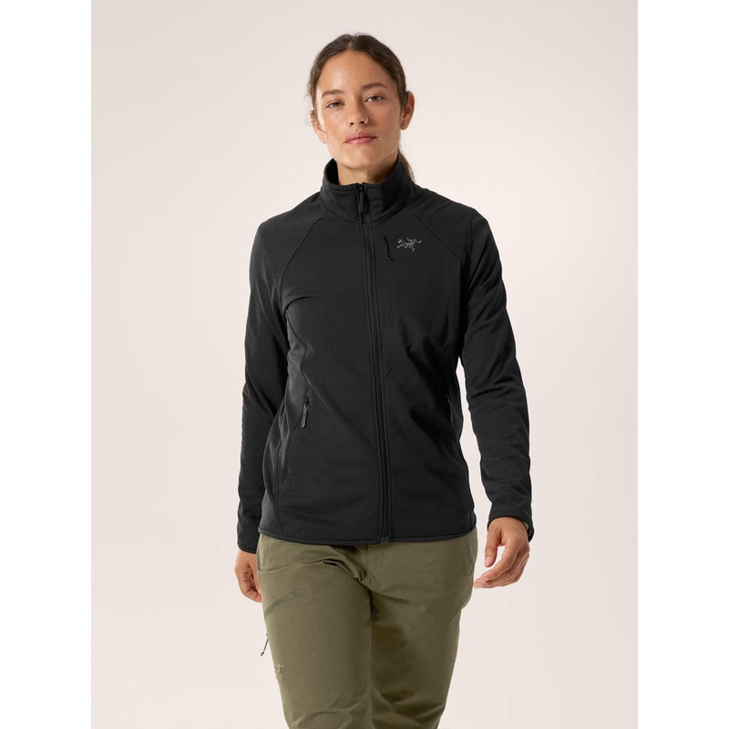 Load image into Gallery viewer, Person wearing a black jacket with a brand logo on a light background
