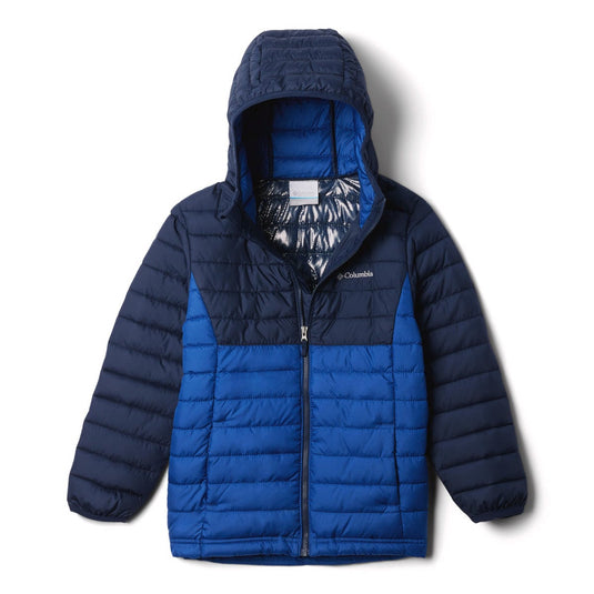 Blue puffer jacket with Columbia logo on a white background