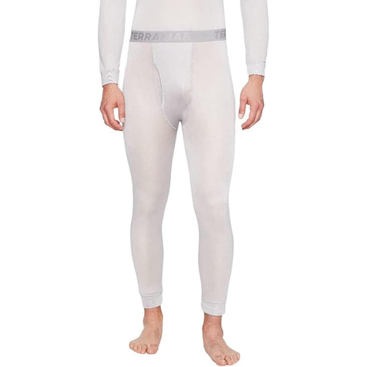 White thermal leggings worn by a person on a white background