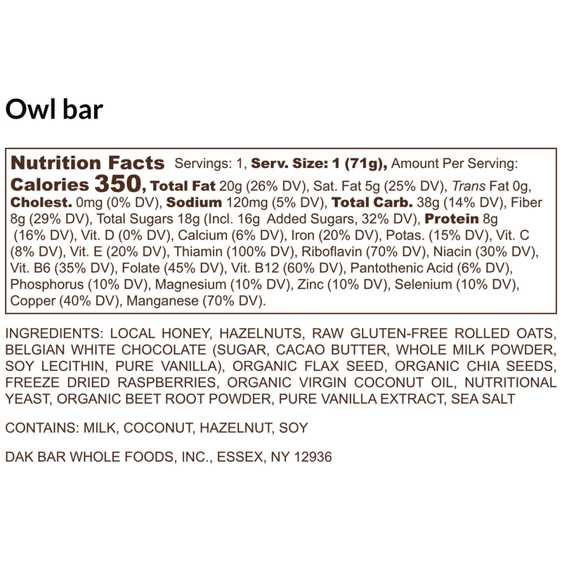 Load image into Gallery viewer, Dak Bar Owl  - Rasberry, White Chocolate &amp; Hazelnut
