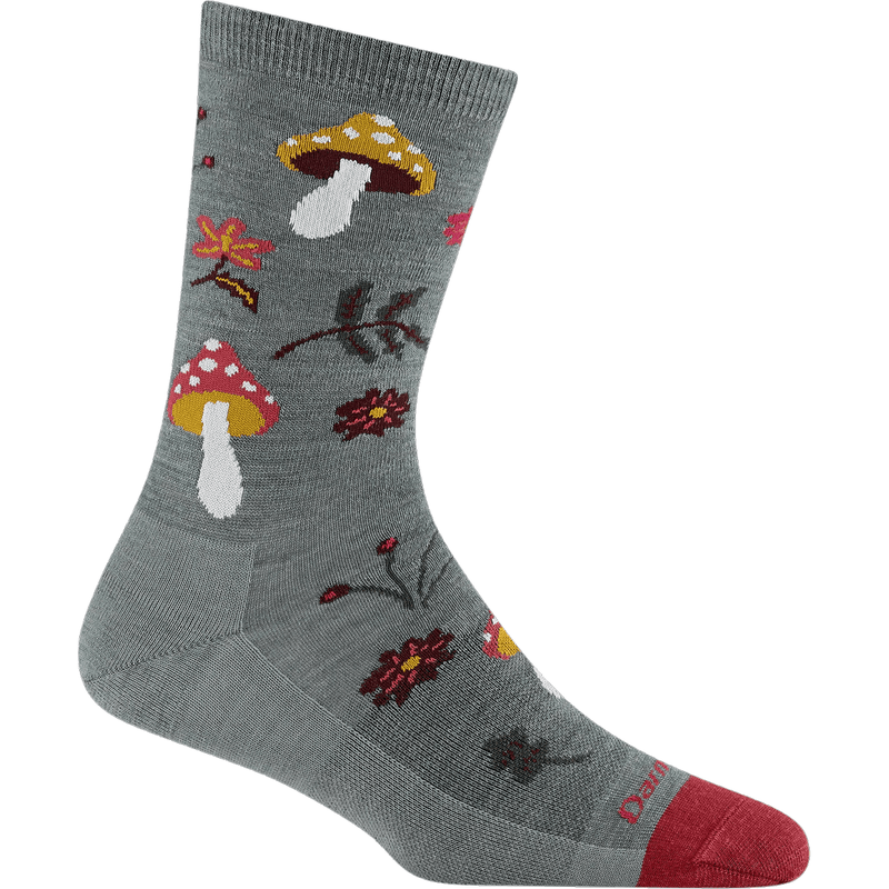 Load image into Gallery viewer, Gray sock with mushroom and flower patterns on a white background
