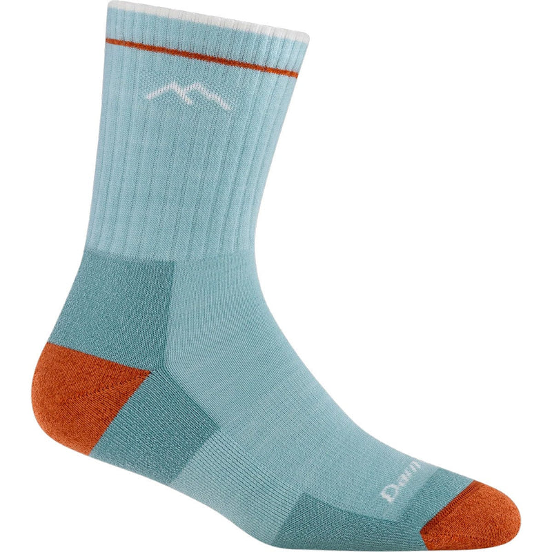 Load image into Gallery viewer, Teal sock with orange accents on a white background
