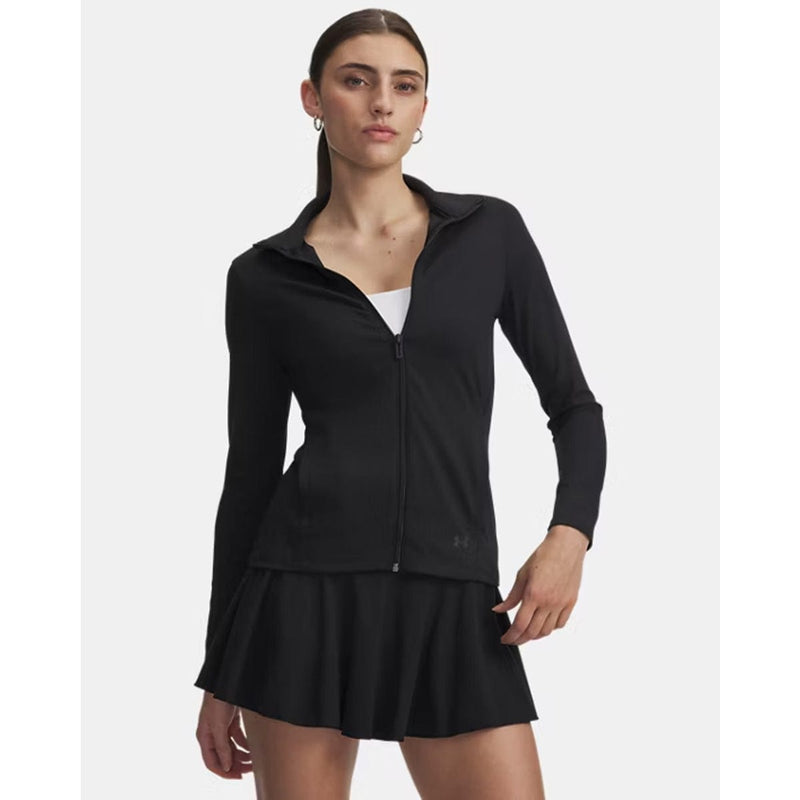 Load image into Gallery viewer, Woman wearing a black athletic jacket and skirt on a white background
