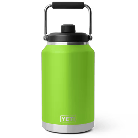 Green YETI water bottle with black lid on a white background