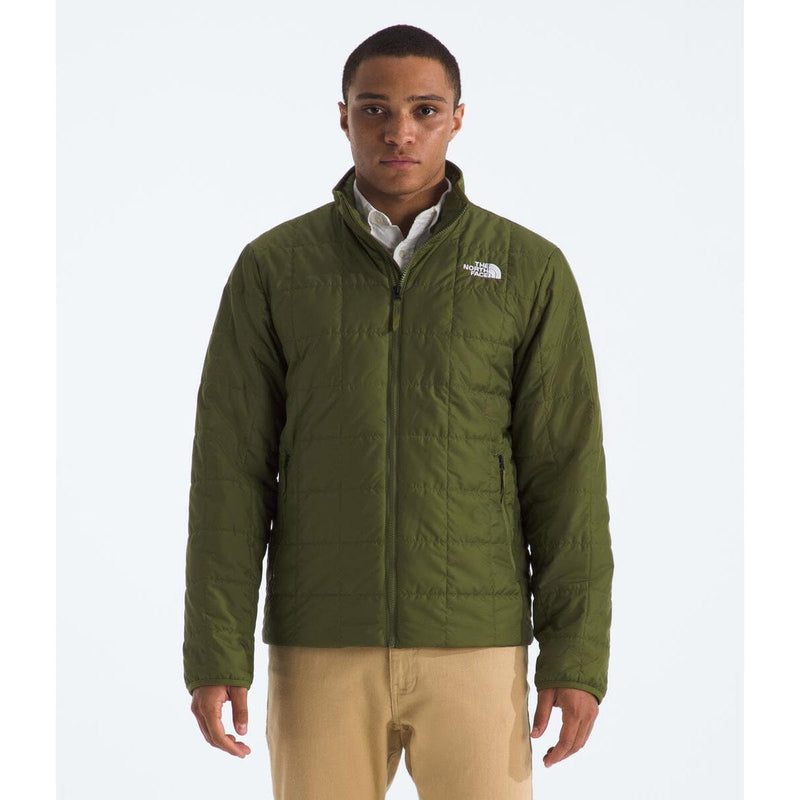 Load image into Gallery viewer, Person wearing a green jacket with The North Face logo on a white background
