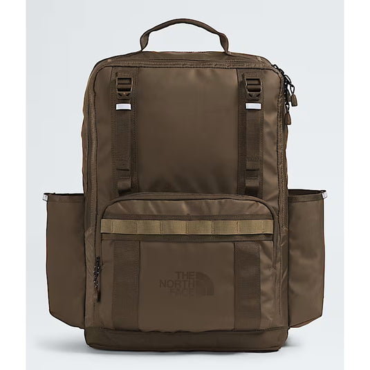 Brown backpack with The North Face logo on a white background