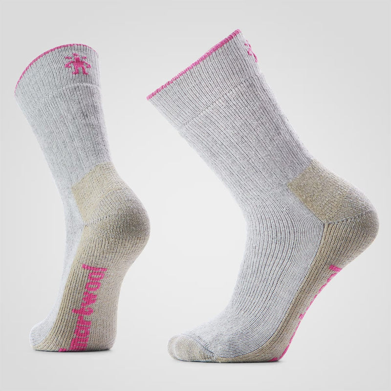 Load image into Gallery viewer, Gray socks with pink accents on a light gray background
