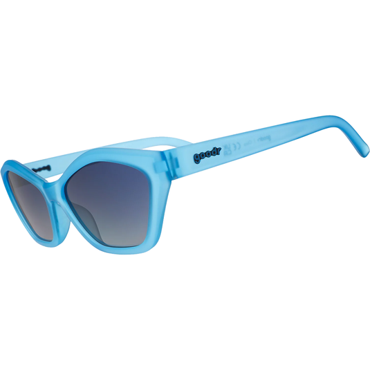 Blue sunglasses with a gradient lens on a white background