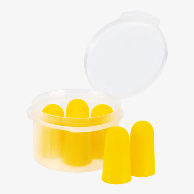 Load image into Gallery viewer, Yellow earplugs in a clear plastic container on a white background

