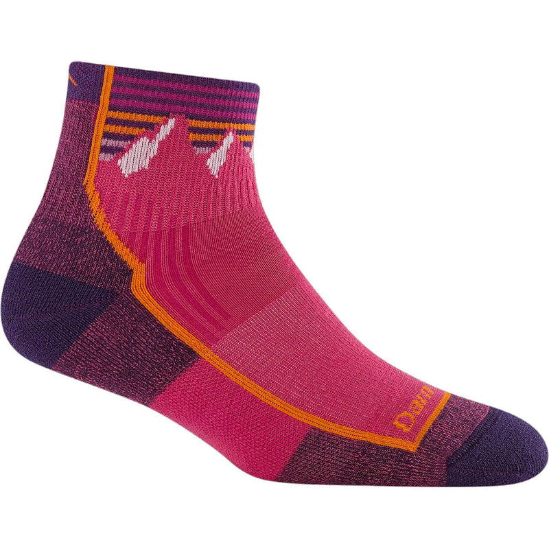 Load image into Gallery viewer, Pink and purple sock with orange accents on a white background
