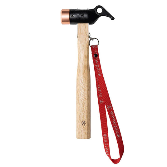 Hammer with wooden handle and red lanyard on a white background
