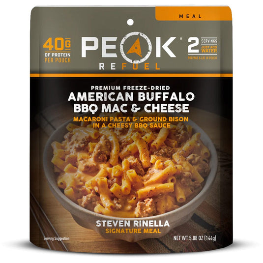 Peak Refuel American Buffalo BBQ Mac & Cheese package on a white background