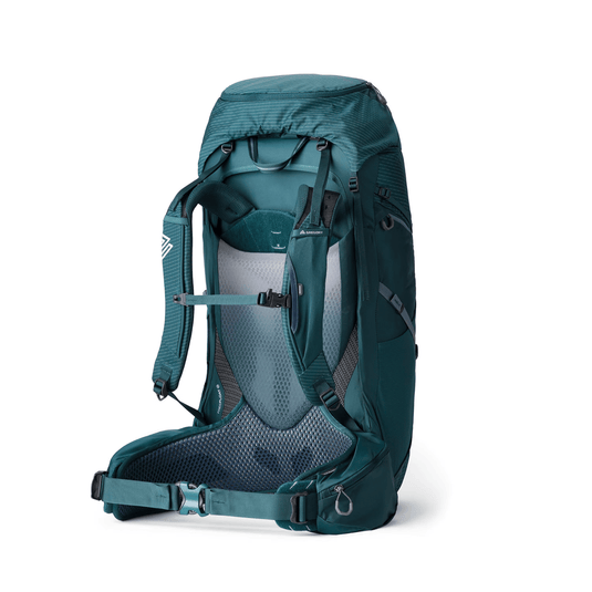 Teal hiking backpack on a white background