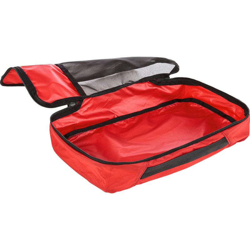 Load image into Gallery viewer, Red suitcase with black trim on a white background

